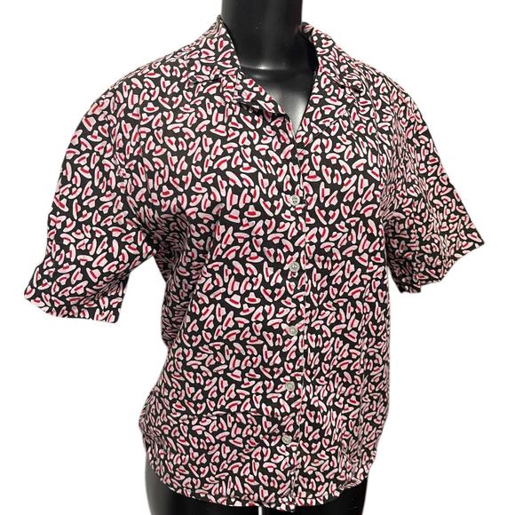 Size 12 Suburbans Womens Vintage Button Up Shirt Blouse Fedora Hat Print - Picture 5 of 11